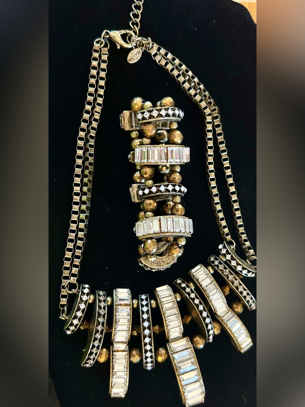 Traci Lynn Gold-Tone and Clear Crystal Chunky Women's Necklace and Bracelet Set